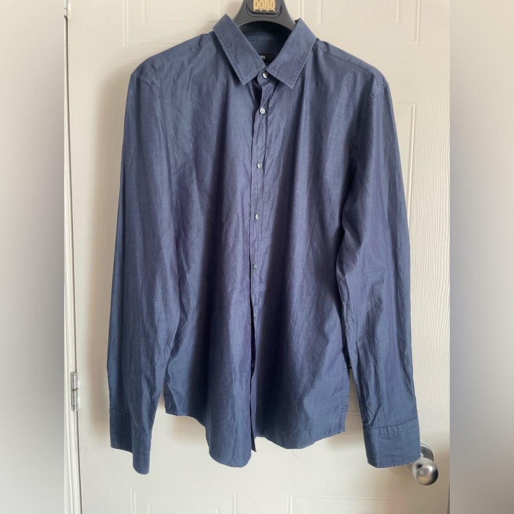 Hugo Boss Slim Fit Dress Shirt Blue Cotton XL